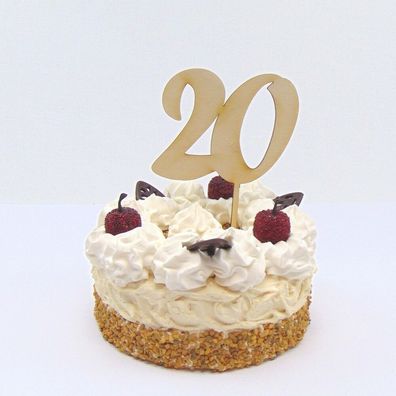 Torten Stecker zum 20. Geburtstag aus Holz, zum 20. Hochzeitstag, Cake Topper