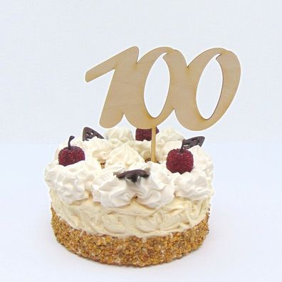 Torten Stecker Zahl zum 100. Geburtstag aus Holz, Cake Topper, Tortenfigur