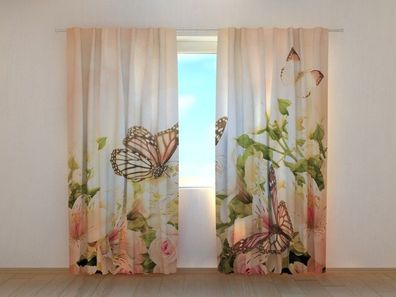 Fotogardine Schmetterling Blume Vorhang mit Foto Fotovorhang Gardine nach Maß