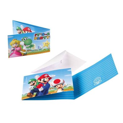 8 Einladungskarten Super Mario "it's a Party" Invitation Luigi Toad Yoshi Karte