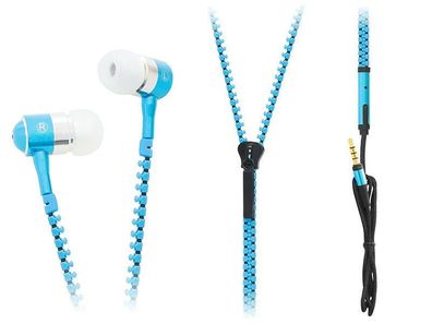 Reißverschluss Earphones B-14 BLUE Ohrhörer Zipper Universal - SUPER BASS