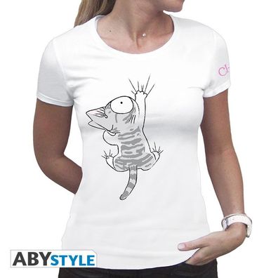 ABYstyle CHI Cat agrippé Damen T-Shirt Weiß NEU NEW Gr.M Girl Top Shirt white