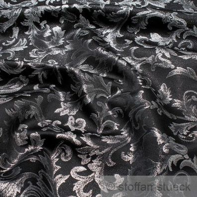 Stoff Polyester Jacquard Ornament schwarz silber Lurex Silberbrokat Barock 300