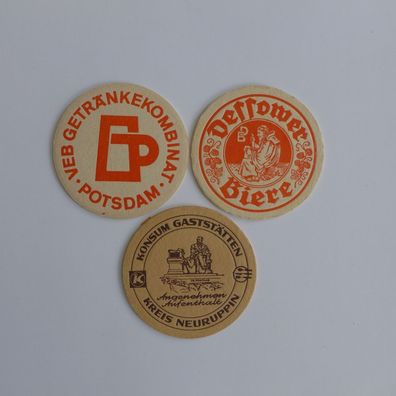 3 Bierdeckel Potsdam Konsum Neuruppin Dessower