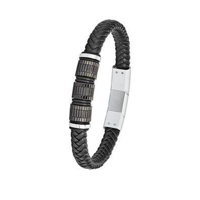 s. Oliver Jewel Herren Armband Leder schwarz Edelstahl 2024230