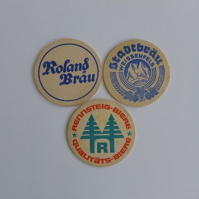 3 Bierdeckel Stadtbräu Weissenfels Roland Bräu Rennsteig Biere