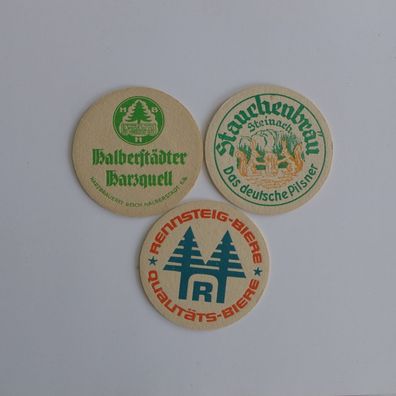 3 Bierdeckel , Stauchenbräu Steinach , Halberstädter Harzquell , Rennsteig Biere