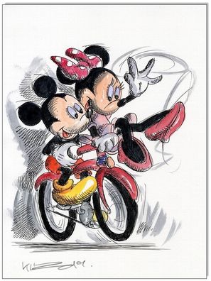 Klausewitz: Original Feder und Aquarell : Mickey & Minnie / 24x32 cm