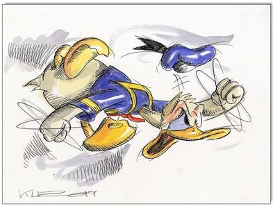 Klausewitz: Original Feder und Aquarell : Donald Duck in Rage III / 24x32 cm