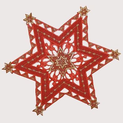 Sterne Weihnachten - rot-gold Stickerei "Sterne" (30 cm)