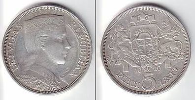 5 Lati Silber Münze Lettland 1929
