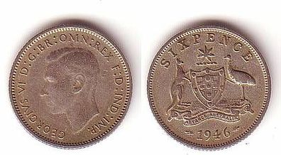 6 Pence Silber Münze Australien 1946