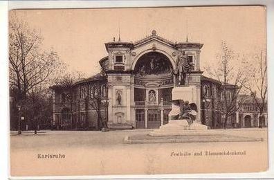 56018 Ak Karlsruhe Festhalle und Bismarckdenkmal um 1905