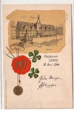 56630 Präge Ak Gruß aus Leipzig Markt 1900