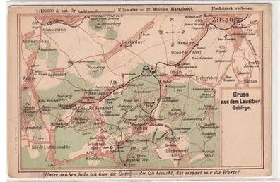 04865 Landkarten Ak Gruß aus dem Lausitzer Gebirge um 1900