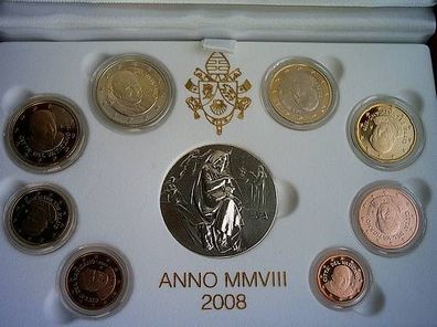 Original KMS Vatikan 2008 PP proof Papst Benedikt XVI. mit Silbermedaille