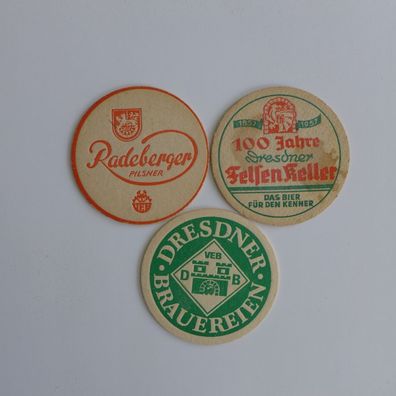 3 Bierdeckel , 100 Jahre Dresdner Felsenkeller , Radeberger , Dresdner Brauereien