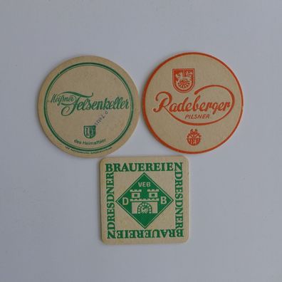 3 Bierdeckel , Meißner Felsenkeller , Radeberger , Dresdner Brauereien