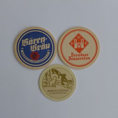 3 Bierdeckel , Bären Bräu , Bergschänke Katzenstein , Dresdner Brauereien