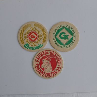 3 Bierdeckel , Gaisberg Brauerei , 30 Jahre DDR Braustolz , GK Karl Marx Stadt