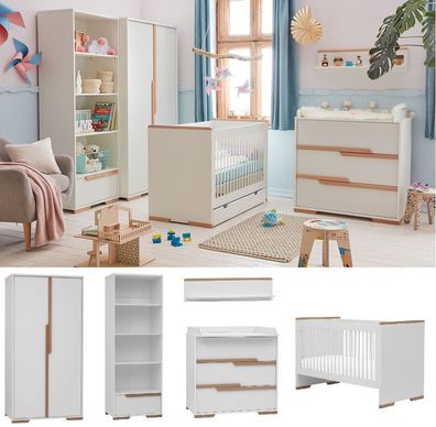 Babyzimmer Kinderzimmer komplett SPRING Set A weiß Schrank Wickelkommode Bett 140x70