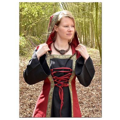 Mittelalterkleid Eleanor mit Kapuze rot/ schwarz Wikinger Mittelalter Kleid