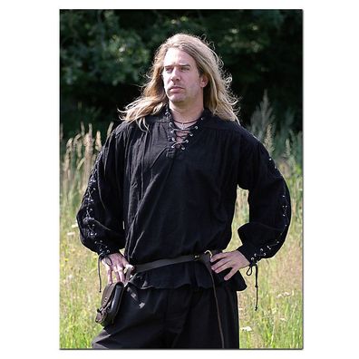 Mittelalterhemd, Piratenhemd geschnürt schwarz Wikinger Mittelalter Hemd Piraten