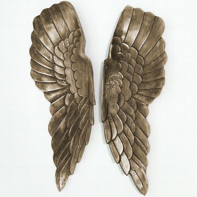 cagü: XL Wanddeko Flügelpaar Flügel [WINGS] Bronze-Silber aus Poliertem Aluminium 65