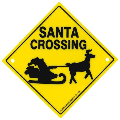 Adventure-Schild incl. 2 Saugnäpfe Hinweisschild Santa Crossing Rentier Schlitten 30