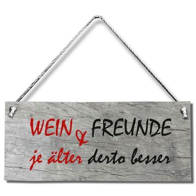 Holzimitat- Schild mit Kordel - Wein und Freunde ... - 70337 - ca. 42 x 18 cm