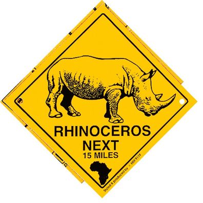 Schild mit Saugnäpfen - Rhinoceros next 15 miles - 309119 - Gr. ca. 20 x 20 cm