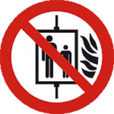 Schild Verbotszeichen nach ISO 7010 - Aufzug im Brandfall nicht benutzen - 320498 run