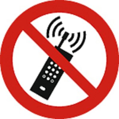 Schild Verbotszeichen nach ISO 7010 - eingeschaltete Mobiltelefone verboten - 320492