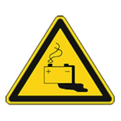Schild Warnzeichen nach ISO 7010 - Gefahrwarnung durch das Laden von Batterien - 3202