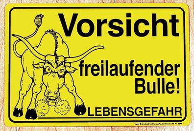 Schild- Vorsicht freilaufender Bulle - Gr. 30x20cm - Tiere Landwirtschaft - 308546