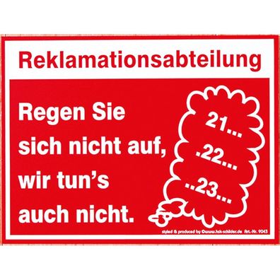 Spaßschild - Reklamationsabteilung - 309043 - Gr. ca. 20 x 15 cm