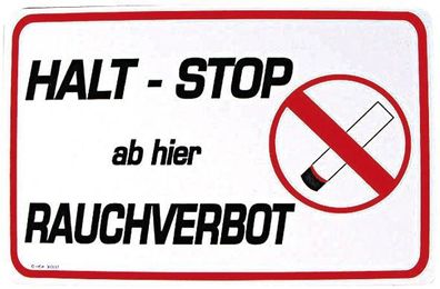 Verbotsschild - Halt-Stop ab hier Rauchverbot - 308553 - Gr. ca. 30x20cm