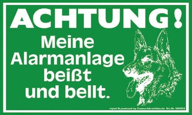 Warnschild Spaß - Achtung! Meine Alarmanlage beißt... - 309033 - 25cm x 15cm - Kuns