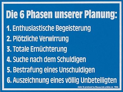 Witziges Schild - Die 6 Phasen unserer Planung... - 309046 - 20cm x 15cm - Arbeit Spa