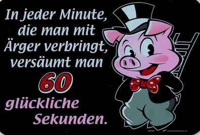 Witziges Schild - Glücksschwein - 60 glückliche Sekunden - 309267 - 30cm x 20cm - S
