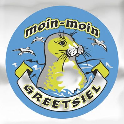 301493) Auto-Aufkleber rund mit Spiegelfolie - moin-moin Greetsiel - Gr. ca. 7.5cm