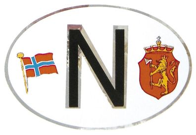 Alu-Qualitätsaufkleber oval - N = Norwegen Wappen Fahne - 301163 - Gr. ca. 102 x 66