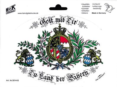 Auto-Aufkleber Stick Applikation Emblem Aufkleber "Bayern Gott mit Dir..." NEU Gr. ca