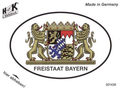 PVC Aufkleber Fun Auto-Applikation oval - Freistaat BAYERN - 301438 - Gr. 11,6 x 8 c
