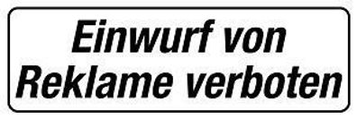 PVC Aufkleber für Briefkasten Briefkästen - KEINE Werbung - Reklame - 303399 - Gr.