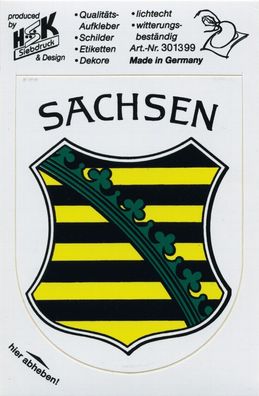 Stick Emblem Applikation Wappen PVC-Aufkleber "SACHSEN-Wappen" NEU Gr. ca. 7,5 x 9,8c
