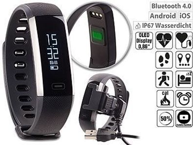 Newgen medicals Fitness-Armband, Blutdruck- & Herzfrequenz-Anzeige, Bluetooth, IP67