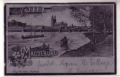 13664 Metalleffekt Ak Magdeburg Elbe und Dom 1900