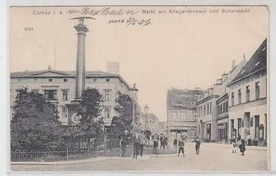 43462 Ak Cöthen Markt mit Kriegerdenkmal und Buttermarkt 1906