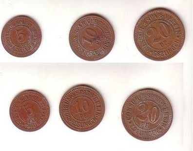 3 Bronze Münzen 5,10 und 20 Pfennig Notgeld Consum Spar Verein Esslingen um 1920